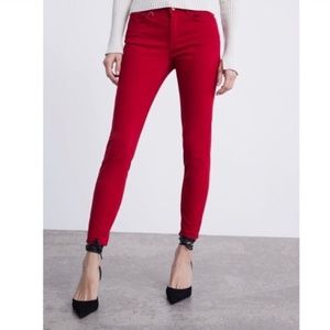 Zara Basic Red Mid-Rise Skinny Jeans